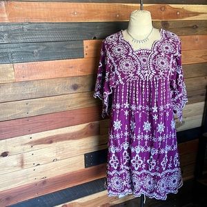 White House Black Market // Purple Flirty Embroidered Dress